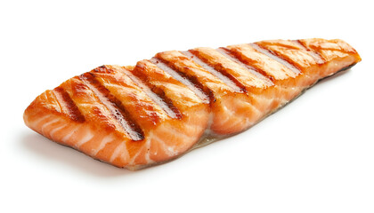 Delicious grilled salmon fillet isolated on white, top view