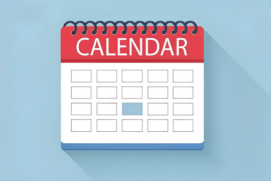 Illustration of a calendar with a red header and a blue background with a highlighted date