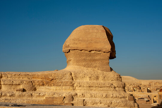 Africa, Egypt, Giza. Side view of the famous sphinx statue in Giza.