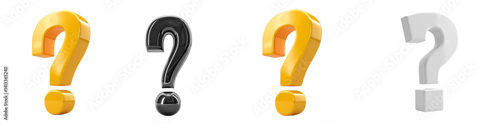 Poster colorful question marks in various styles symbolizing curiosity and puzzling enigma