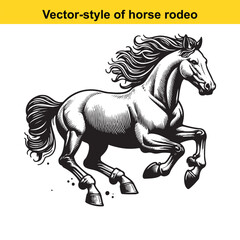Rearing Rodeo Horse Line Art – Black & White Vector Illustration