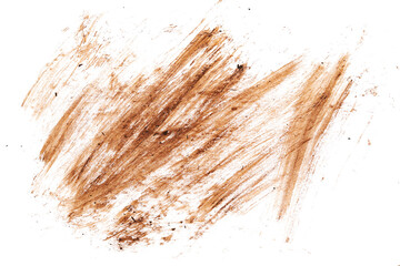 Wet mud, stains texture isolated on white background, top view	