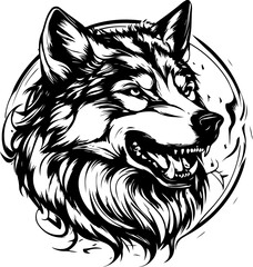 Fototapeta premium animal, wolf, vector, head, dog, illustration, tattoo, lion, wild, cartoon, wildlife, mammal, face, black, tribal, nature, mascot, predator, cat, bear, design, silhouette, beast, drawing, tiger
