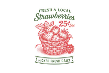 Fresh & local strawberries, Vintage Farm Sign Strawberry SVG T Shirt Design