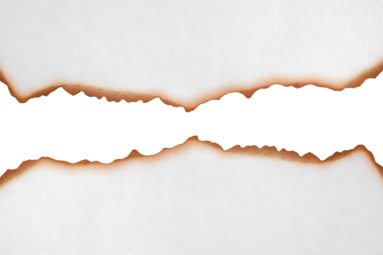 Layered Burnt Torn White Gray Paper Holes with Scorched Edges on Transparent Background for Frame Design or Creative Project