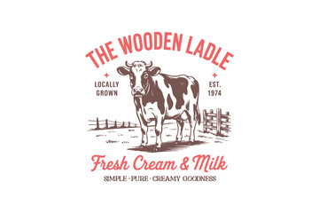 The wooden ladle fresh cream and milk, Vintage Farm Sign SVG T Shirt Design © h