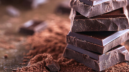 Stacked dark chocolate pieces