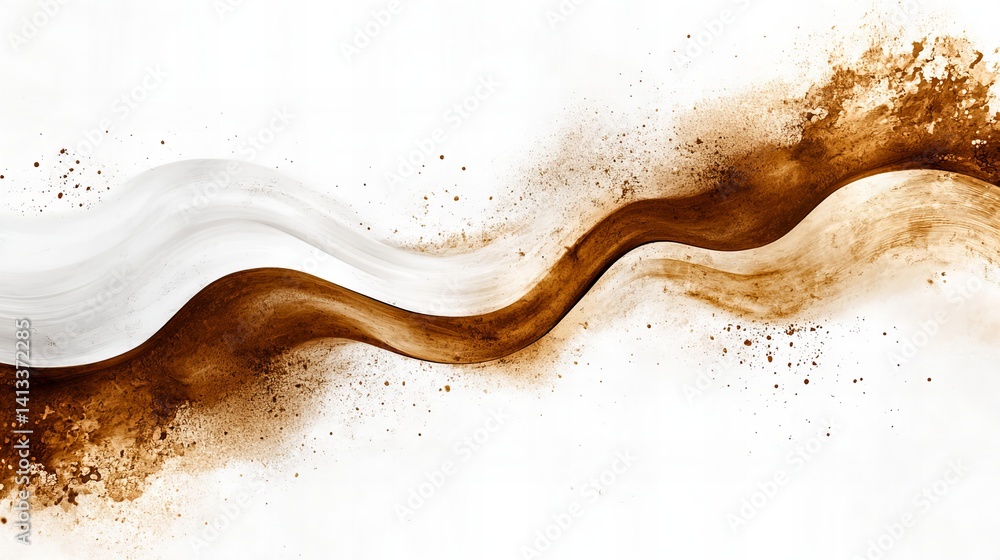 Poster abstract swirls of brown and white paint flow together on a white canvas, creating a dynamic and art