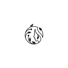 Minimalist beauty logo design featuring a female face silhouette combined with natural leaves inside a circular shape. Perfect for organic skincare, wellness, spa, eco beauty, and natural product bran