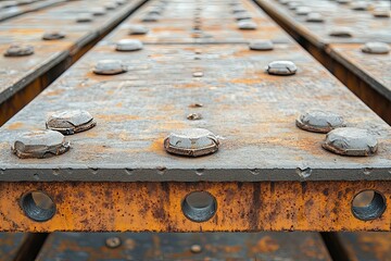 Close up view of metal beams with bolts