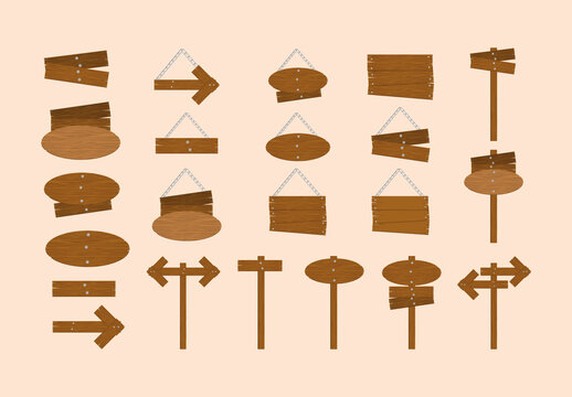 Brown Rustic Hanging Wooden Direction Signs Set