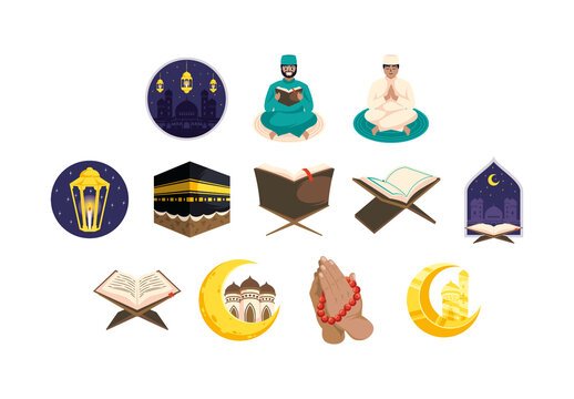 Yellow And Blue Spiritual Islamic Illustration Set