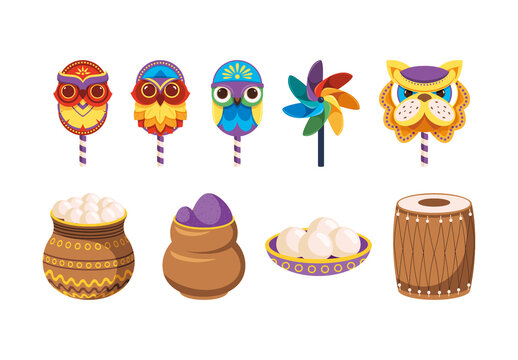 Colorful Traditional Cultural Festival Celebration Stickers Set
