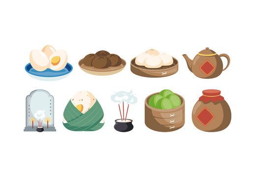 Colorful Traditional Qingming Food And Rituals Stickers Set