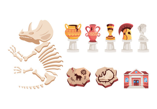 Red And Beige Educational History Museum Illustration Set