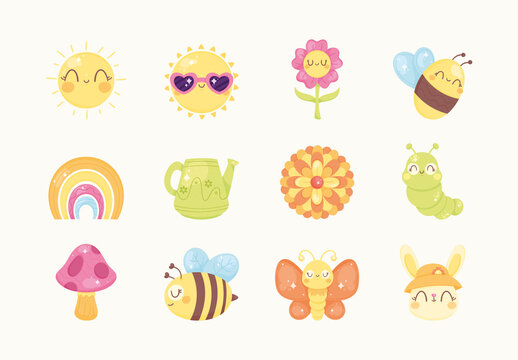 Yellow And Green Funny Spring Garden Sticker Set