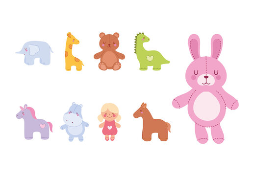 Pink And Blue Soft Toy Animal Character Stickers Set