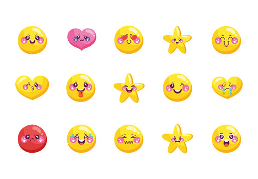 Cute Yellow Kawaii Emoji Expressions Sticker Set
