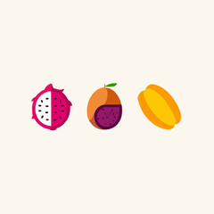 Tropical Fruits Illustration: Dragon Fruit, Passion Fruit, Carambola

