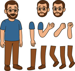Cartoon Male Character Design with Various Expressions and Poses