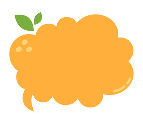 Orange fluffy speech bubble in orange, Blank speech bubble balloon clouds shape, Doodle fruit text box bubble, pastel color, think, speak, banner, flat design vector illustration