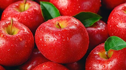 Fresh red apples closeup juicy ripe fruit for healthy eating and food marketing