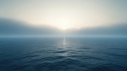 Obraz premium A quiet, misty morning at sea, the horizon barely visible in the fog --ar 16:9 --v 6.1 Job ID: 72a3487f-068b-4670-aba2-5683ddc5dfd1