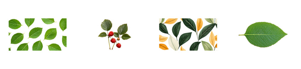 Fototapeta premium Various leaf patterns and berry clusters on transparent background