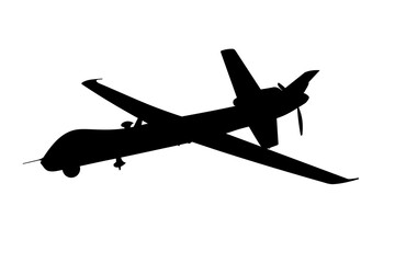 Silhouette of the US MQ-9 Reaper strike reconnaissance drone. Illustration of the US Army's remotely piloted MQ-9 Reaper aircraft. Aerial reconnaissance using UAV.