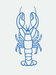 Hand-drawn lobster Illustrations. Line art, ink, minimalist style. Vector illustration. Summer collection.