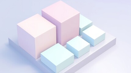 Obraz premium Pastel Cubes Arrangement with Varying Sizes on Platform Isometric View