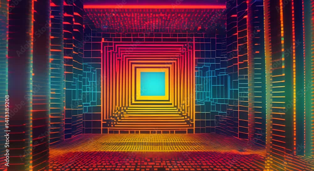 Poster abstract pixel retro 8bit neon pink rgb video game glitch noise texture square tiles animated retro 
