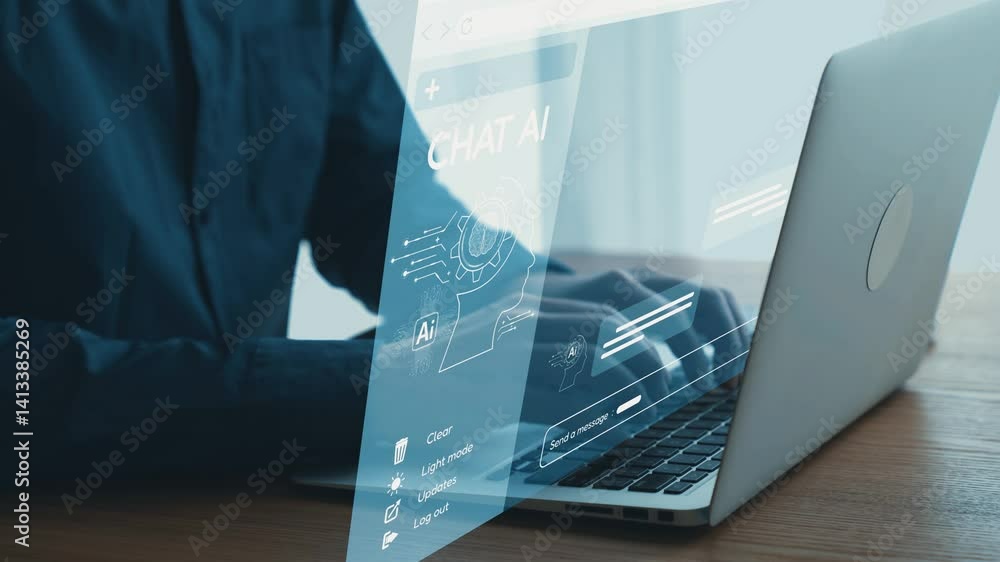 Aufkleber modern business professional engaging with ai technology on laptop displaying chat interface and dig