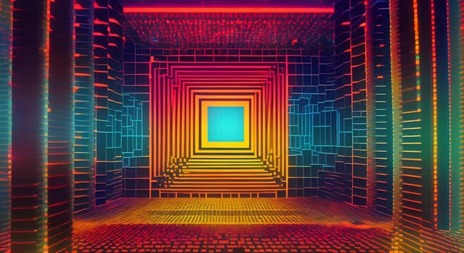Abstract pixel retro 8bit neon pink rgb video game glitch noise texture square tiles animated retro video game pixelated background seamless looped vj pattern psychedelic 80s 90s 2000s texture 4K