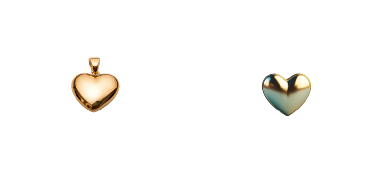 Two heart shaped pendants are displayed on a transparent background