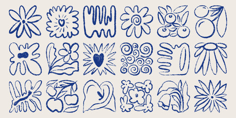 Contemporary organic plant shapes collection. Abstract floral minimal forms, geometric botanical blob brush strokes, naive foliage. Vector isolated set