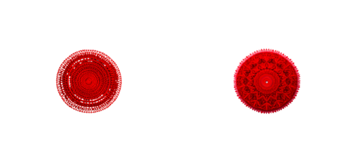 Red decorative circular elements with intricate patterns displayed