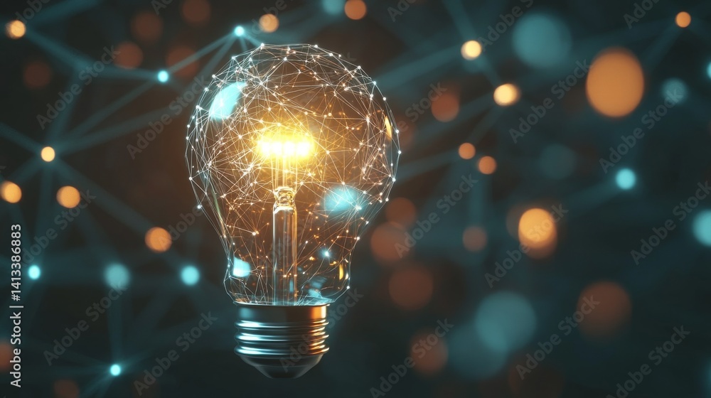 Poster a light bulb that shines and has digital circuits embodies the blend of creative and technological e