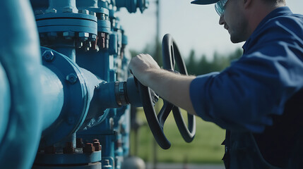 Pipeline technician inspecting the control panel on a pumping station. Featuring control panel inspection