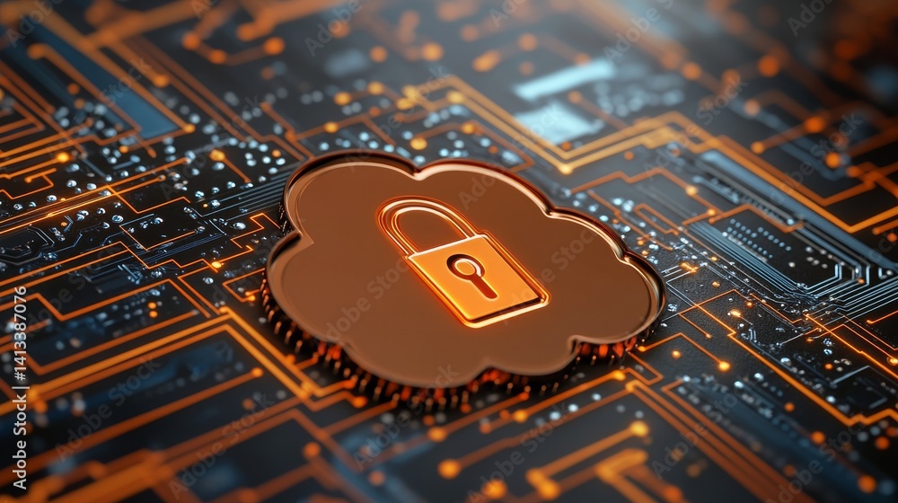 Poster a cloud that shines with a digital lock embodies the concept of secure data storage in cloud computi