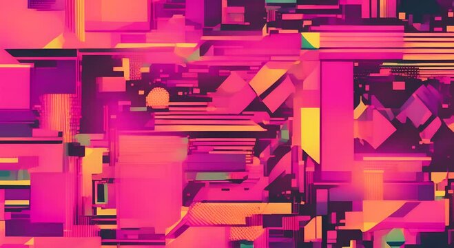 Abstract geometric background 80s 90s Y2K 2000s lo fi 8 bit pixel retro style Modern grunge brutalism anti design geometrical shapes Animated seamless looped retro video game pixelated pattern 4K