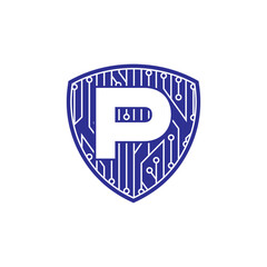 Shield, Letter P and Electronic Logo Design 001