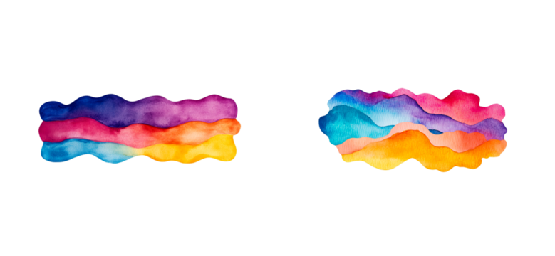 Colorful abstract watercolor shapes with a transparent background