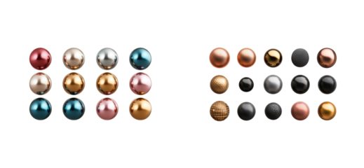 Decorative metallic spheres arranged on a transparent backdrop