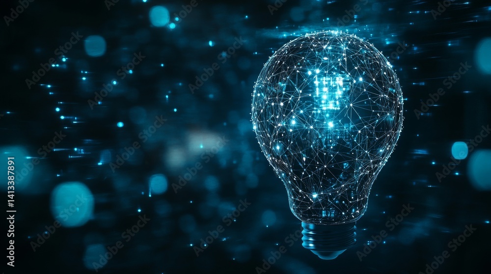Poster innovation's hidden potential is symbolized by a brain that shines with a light bulb and is encircle