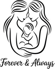 Mom with Baby Silhouette | Maternity & Family Line Art Mother and Baby Silhouette Set | Love & Bonding Vector Art