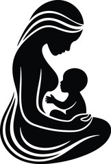 Mom with Baby Silhouette | Maternity & Family Line Art Mother and Baby Silhouette Set | Love & Bonding Vector Art