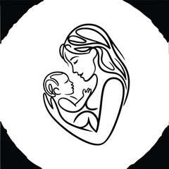 Mom with Baby Silhouette | Maternity & Family Line Art Mother and Baby Silhouette Set | Love & Bonding Vector Art