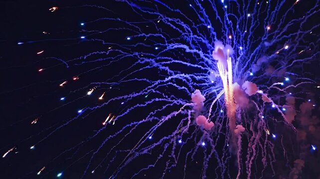 Colorful fireworks at night sky, American independence day, 4th of July