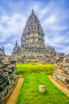 Java, Indonesia. Portrait of one of the ancient Hindu temples at Candi Prambanan Temple Complex.